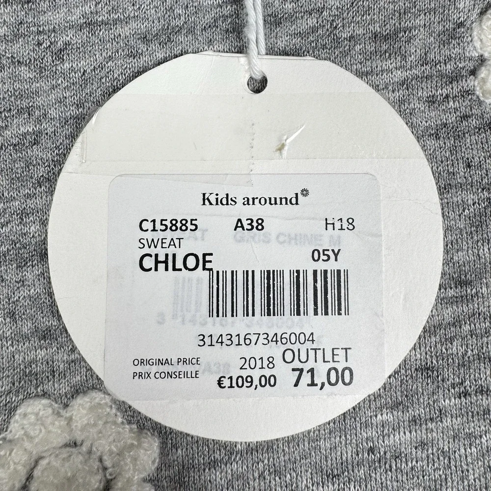 NEW - CHOLE Flower Embroidered Sweatshirt Gray - Youth Kids 5